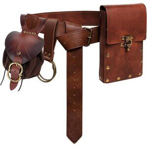 Steampunk Leaf Brown Leather Belt Pouch Waist Bag Medieval Phone Holder CosplayX